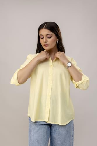 Image of Women's Linen Blend Shirt | Casual Collared Button Down Shirt for Women | Solid Color Full Sleeve Oversized Fit | Summer Casual & Office Wear Top
