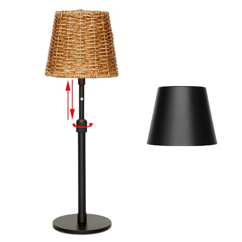 Mr.White Outdoor Waterproof Rechargeable Cordless Table Lamp with Telescopic Pole & Wicker Shade, 5200mAh Battery Operated Table Light with Touch Control, for Patio Restaurant Kitchen (Black)