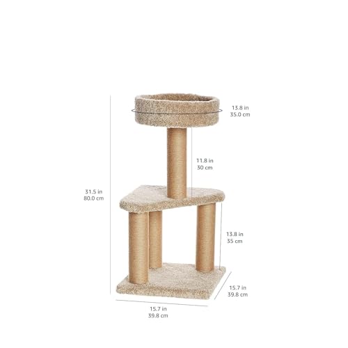 Image of Amazon Basics Cat Tree - Multi-Level Climbing Activity Tower with Jute Rope Scratching Posts for Indoor Cats & Kittens, Medium (31.5 inchH), Beige