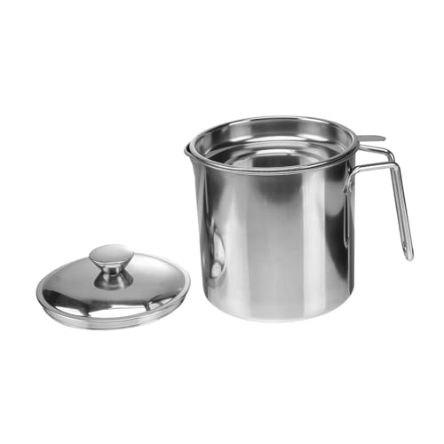PHENOFICE Rostfreier Ölfilterbecher 1,8 l Aus Edelstahl 410 Mit Sieb Und Abnehmbarem Deckel Haushaltsbehälter Zur Ölaufbewahrung Und Speiseölfiltration Für Küche