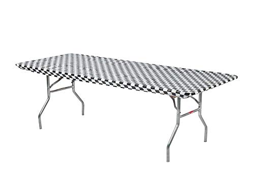 Image of Kwik-Covers 6' Rectangle Plastic Table Covers 30 inch x 72 inch, Bundle of 5 (Black & White Check)