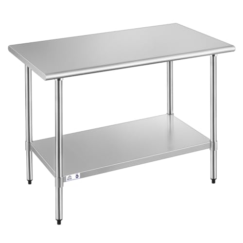 Image of ROCKPOINT Stainless Steel Table for Prep & Work 30x48 Inches, NSF Metal Commercial Kitchen Heavy Duty Table with Adjustable Under Shelf and Table Foot for Restaurant, Home and Hotel