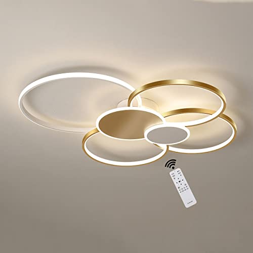 Plafonnier LED moderne dimmable 100cm lustre acrylique doré pour salle à manger