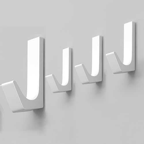 CattleBie Aluminium Rustproof Self-Adhesive Hooks, Holds Up to 20 kg, Towel Holder No Drilling Wall Mount, Pack of 4, Modern Style, White, Bathroom Wall Hook
