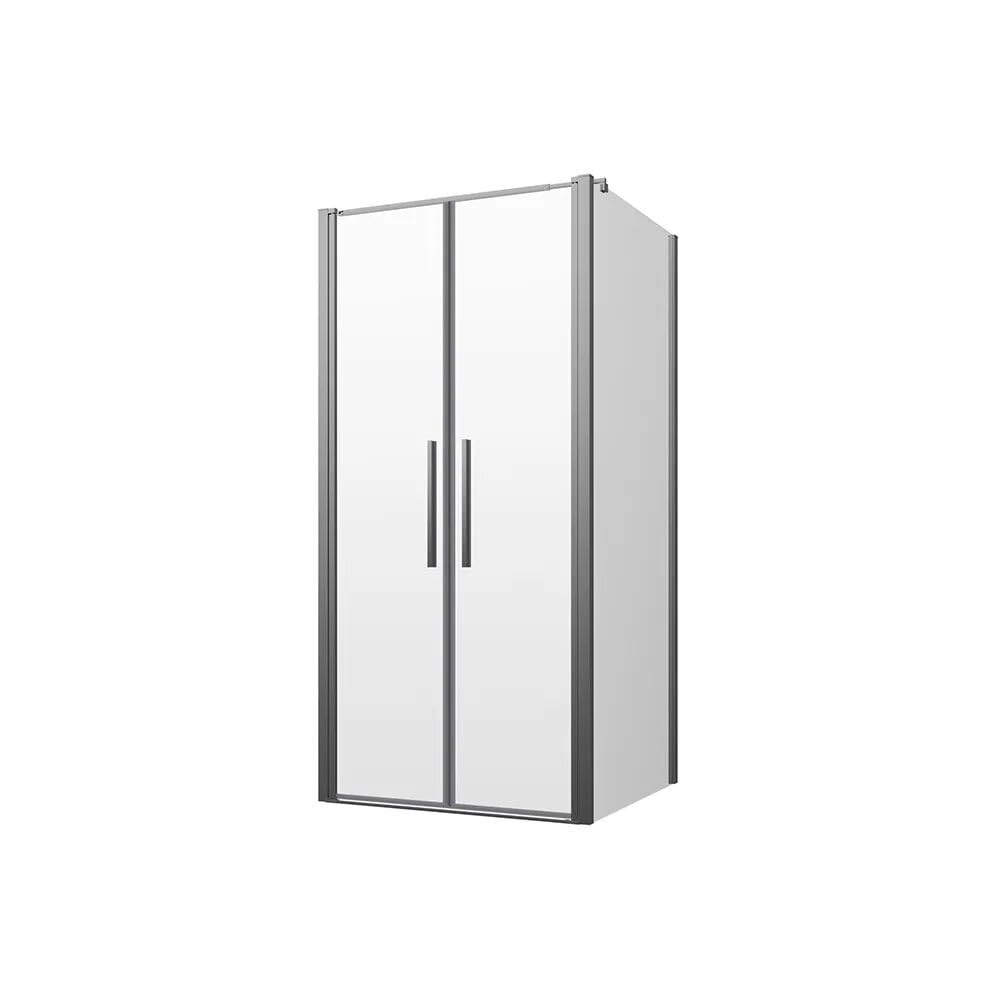 Box doccia 80x80cm con apertura saloon e parete fissa, profili cromati e vetro da 6mm trasparente h195 | Elba