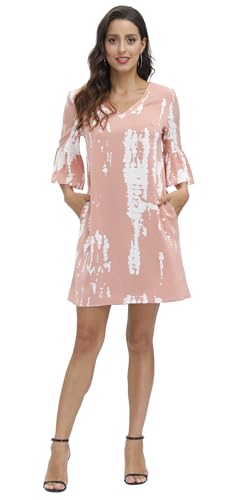 Image of BUENOS NINOS Dresses for Womens Summer Bell Sleeve V-Neck Shift Dress Mini Dress