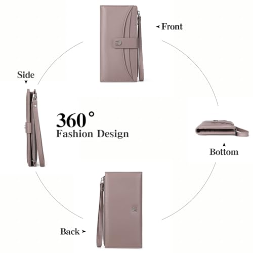 Image of Womens Wallet Bifold Long Card Holder Vegan Leather with Zipper Pocket