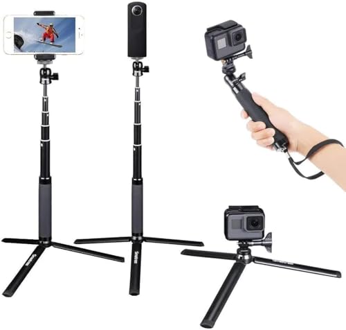 Smatree Selfie Stick Telescoping Compatible for OSMO 360/GoPro Hero 13/12/ 11/10/Max/9/8/7/6/5/4/3+/3/Session/Gopro(2018)/Ricoh Theta S/V/Samsung Gear360/YI 4K/DJI OSMO Action 5 Pro/4 Camera