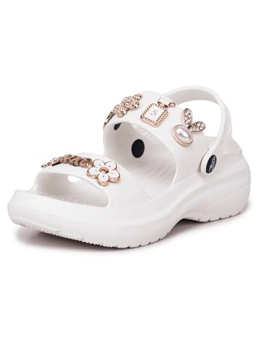 Image of ATHCO Soho Clogs Sandal for Women's|Girls|Dual-Color Soft EVA Cushioned With Massage Footbed|Easy Wear with Adjustable Back Strap|Lightweight Platform Heels|Flexible|Breathable|Extra Soft Comfortable Anti-Skid Casual Mule|All-Season|Summer|Monsoon|Rain|Winter|Waterproof|Casual Slip-On Sandal with Cute Charms & Chunky Design|Indoor & Outdoor Wear|Trendy|Fashionable|Stylish|Shoes