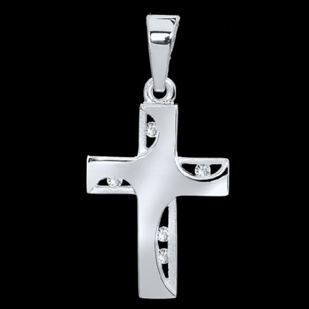 Ciondolo Croce con Zirconi in ARGENTO 925 Galvanica Rodio 14101