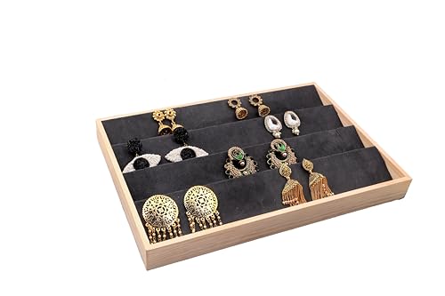 Image of Wooden Earring Velvet Jewelry Drawer Organizer Tray Stackable
