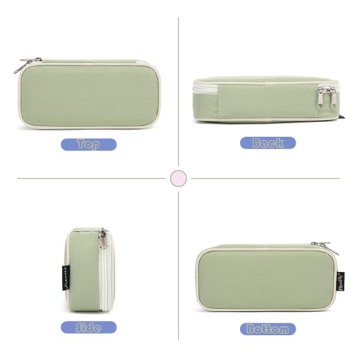 Image of FlowFly Large Capacity Pencil Case for Kids, Boys & Girls - Zippered Multi-Functional Pen Pouch, Soft & Portable Pencil Bag for School, Teens, Students, Light Matcha
