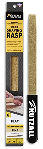 Kutzall Original 8 Flat Hand Rasp - Fine, Wood Rasp/File used for Woodworking & Shaping, W/Ergonomic Soft Grip Handle, Abrasive Tungsten Carbide Coating - 13 (330.2mm) Overall Length - FT8170