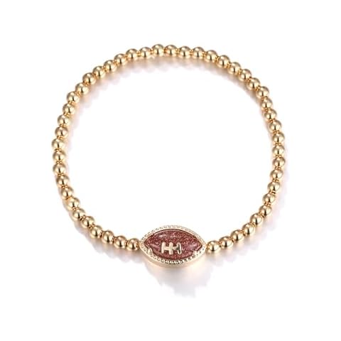 GREICHFAN Football Game Day Bracelets for Women Gold Beaded Stretch Bracelets Sports Fan Bracelet Accessories Cover