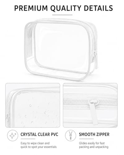 Image of LETGO Small Clear Toiletry Bag, 4 Packs TSA Approved Water resistant Quart Size Travel Organizer, Airport Airline Travel Essential Carry On Makeup Cosmetic Bags for Women (White, Pack of 4)