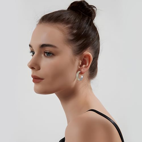 Gold and Silver Mixed Metal Earring Two Tone Studs Earrings for Women Chunky C Hoop Earrings Fashion Jewelry2