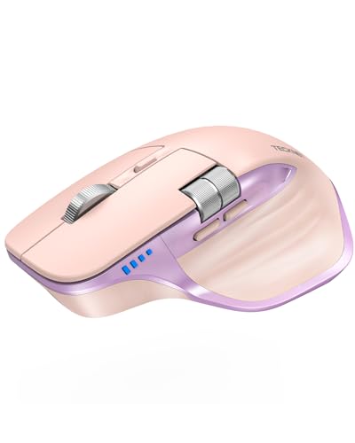 Image of TECKNET Wireless Mouse, Side Scroll Bluetooth Rechargeable, 3-Device | Switch Among 3 Devices, 6 DPI Levels (up to 4800 DPI), BT 5.3 /5.0 /2.4G USB-A, Quiet Clicks, 7 Buttons, Pink & Purple