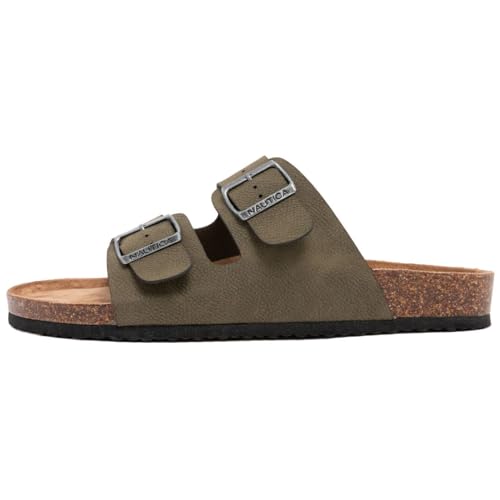 Image of Nautica Men's Sandals - Casual Slides with 2 Adjustable Buckle Straps and Cork Footbed for Ultimate Comfort and Style (Regular /Wide Width, Big Size)
