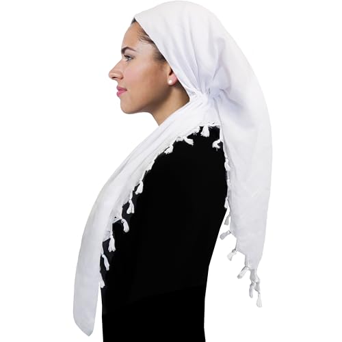 Pretied Head Scarf for Women Lightweight Pretied Bandana Tichel Head Scarves, Jewish Head Coverings for Women Beaded Fringes