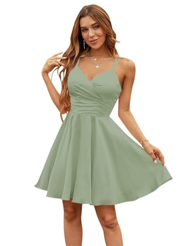 Image of Spaghetti Straps Homecoming Dresses for Teens with Pockets A-Line Short Prom Dress Fitted Party Dress LA06
