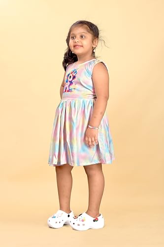 Image of Charming Kids Cotton Frock with Knee Length, Sleeveless Fit & Flare, Round Neck, Zipper Closure | Soft Casual Frock for Girls
