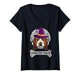 witch basset hound trick or treat funny dog gif halloween maglietta con collo a v