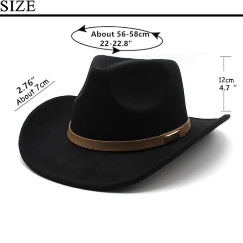 Image of LIDHAY Women Men Classic Felt Wide Brim Western Cowboy Cowgirl Hat with Belt Buckle