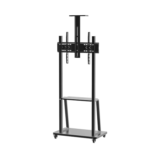 Image of SRB Rolling /Mobile TV Cart with Wheels for 32-75 inch LCD /LED /4K TVs, TV Floor Stand with Shelf, Holds up to 100 lbs, Adjustable Height Trolley, Max VESA 600 x 400 mm (32-75 Inch)
