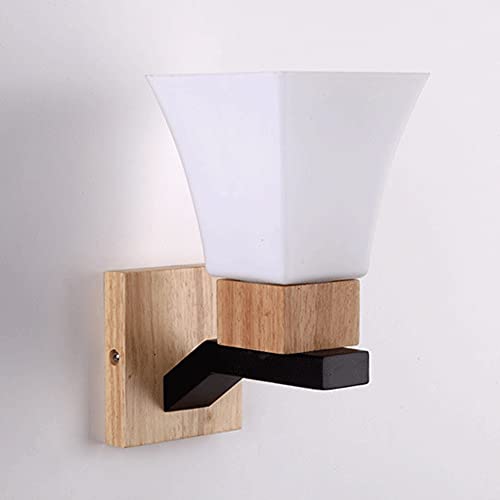 Aplique de pared industrial E27 con madera y vidrio blanco para pasillo 8