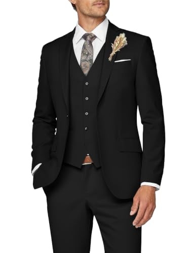 Image of Wangyue Mens Suit 3 Piece Slim Fit Suits for Men Formal Business Wedding Groom Prom Tuxedo Dinner Party