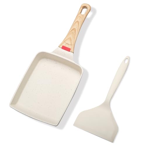 OulQinyhome Tamagoyaki Pfanne 18.5x15 cm Antihaft Japanische Omelettepfanne mit Abnehmbarem Griff Omelette Pfanne für Alle Herdarten inkl. Induktion Backofen und Spülmaschinenfest