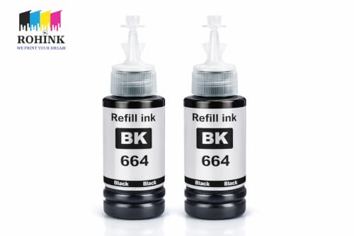 Image of ROHINK T664 Black Compatible Refill Ink for Epson L130, L360, L380, L361, L565, L210, L220, L310, L350, L355, L365, L385, L550, L555, L605, L1300 Printer - 70ml x 2 Bottles
