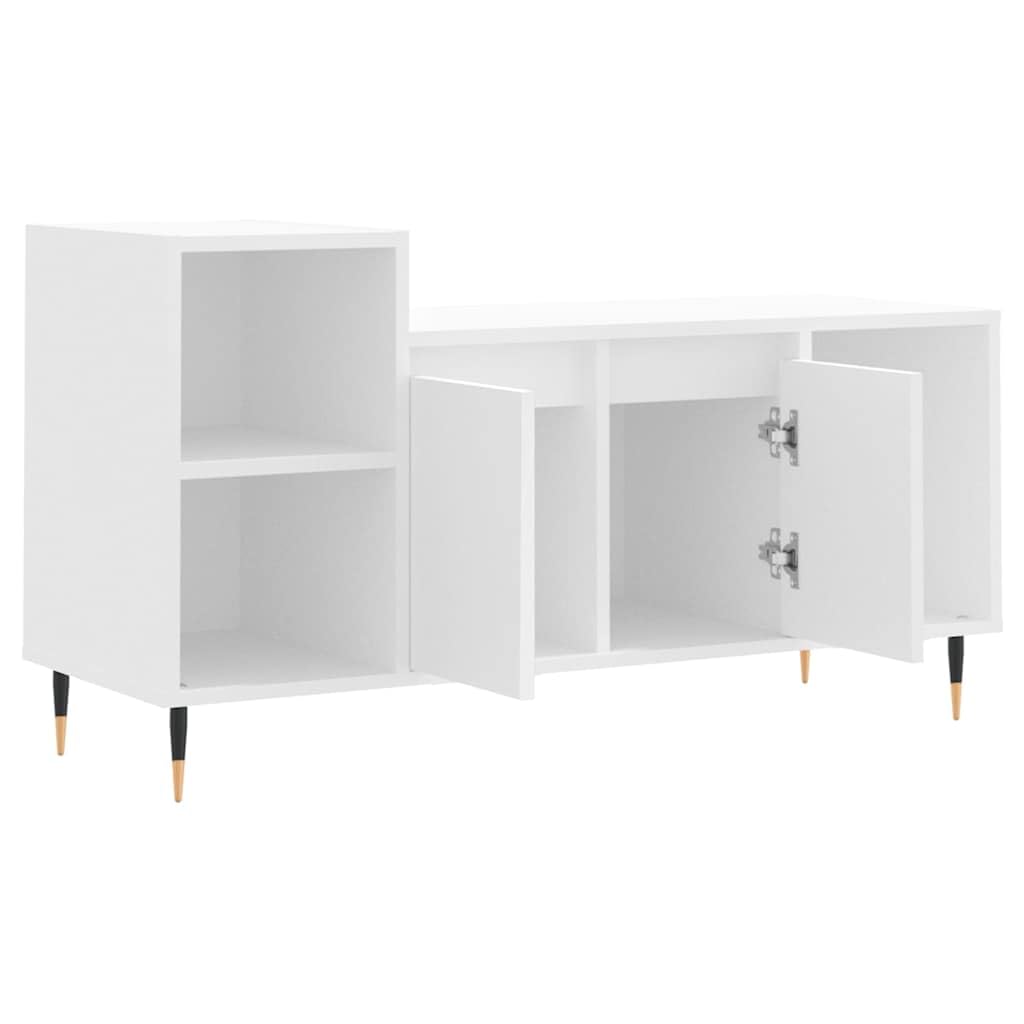 Szafka pod telewizor biała z materiału drewnopochodnego 100 x 35 x 55 cm z 5 półkami, miejscem do przechowywania i drzwiami, nowoczesna szafka pod telewizor do salonu, kina domowego i gier