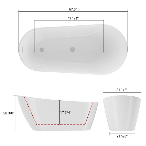Image of GarveeHome 67'' Acrylic Freestanding Bathtub, Deep Soaking Tub, Non-Slip Upright Bathtub for Adults, cUPC Certified Bath, Chrome Drain, Modern, Bathroom, Scratch Resistant White Tub