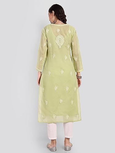 Image of Seva Chikan Hand Embroidered Lucknowi Chikankari Cotton Kurta Kurti for Women SCL4316