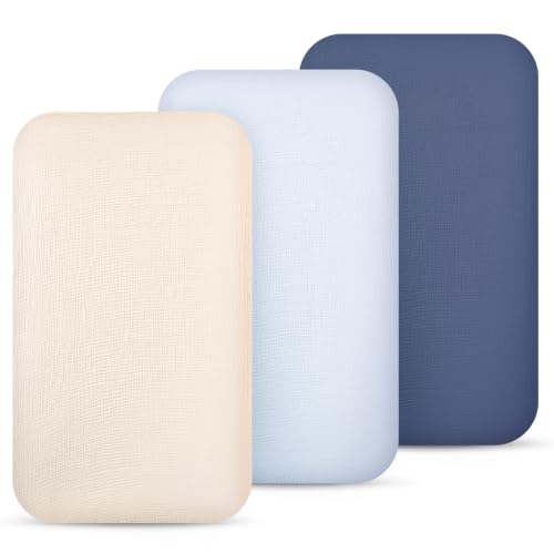 Image of lulumoon Muslin Bassinet Sheets 3Pack: Fitted Most Bedside Sleeper Mattress | Soft Cotton Bassinet Mattress Sheets for Baby - 33x21 inch Flexible Fit for Baby Delight Dream on Me and Other Rectangle pads