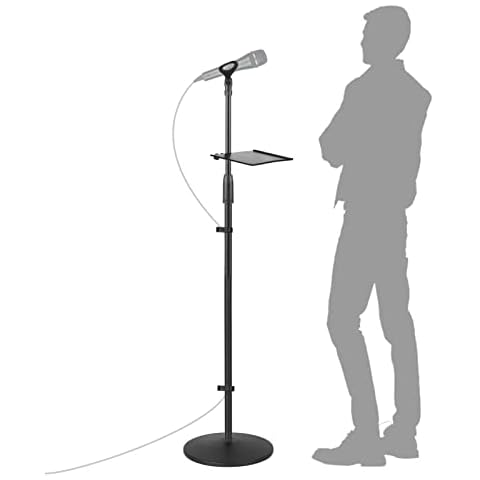 OUKMIC Microphone Stand, Adjustable Karaoke Mic Holder for Singing, Universal Floor Standing Detachable Mike Stand with Weighted Round Base, Cable Clip, Barrel Mic Clip and Tray for Kids Adults Cover