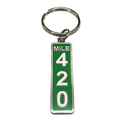 Applicable Pun Mile Marker 420 - Marijuana Weed Pride Symbol - 1.75 inch Metal Enamel Keychain with Keyring Green Cover