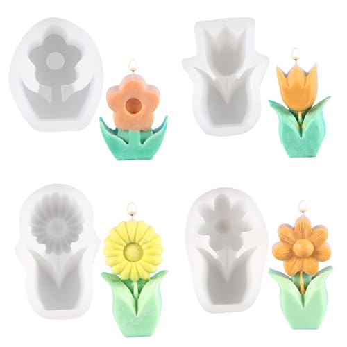 Stampo per Candele per Tulipano stampi in Silicone a Forma di Fiori in 3D per Candela Sapone Che Produce Stampo per Regalo per Le Vacanze Che producono 4 Pezzi stampi