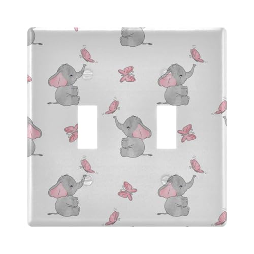 YYZZH Cute Elephant Baby Play With Butterfly Animal Print On White Double Toggle Switch Cover Switch Plate Light Outlet Wall Plate Decoration Wallplate Cover