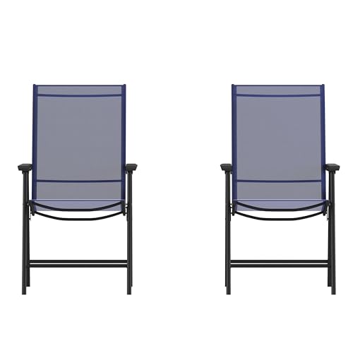 Flash Furniture Paladin Navy Outdoor Folding Patio Sling Chair with Black Frame (2 Pack)