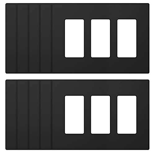 Image of ELEGRP 3-Gang Screwless Decorative Wall Plates, Mid-Size Unbreakable Thermoplastic Faceplate Cover for Decorator Receptacle Outlet Switch, UL Listed (10 Pack, Matte Black)