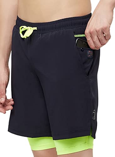 Image of TRUEREVO - 2 in 1 Running Sports Shorts for Men with Mobile Phone Pocket - Quick Dry & Lightweight Moisture-Wicking Active Wear, Gym Shorts for Men Workout - Double Layer Half Pant with Inner Tights