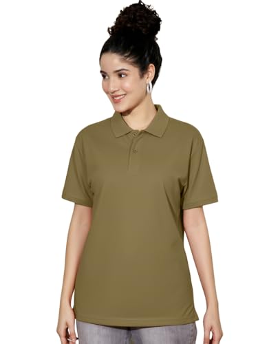 Image of LEOTUDE Half Sleeve Cottonblend Polo Tshirt for Women, Polo Neck Solid Tshirt Tops for Women's (ZGrey)