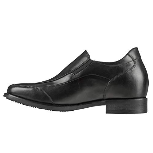 Calden Men's Invisible Height Increasing Elevator Shoes - Black Leather Slip-on Lightweight Dress Loafers - 3 Inches Taller - K333011 - Size 9.5 D(M) US3