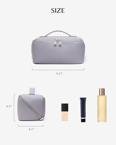 Image of EACHY Travel Makeup Bag, Lychee Large Capacity Cosmetic Bag for Women, Open Flat Toiletry Bag with TPU Brush Compartment, Waterproof Skincare Organizer Travel Essentials (AH-Misty Purple, Medium)