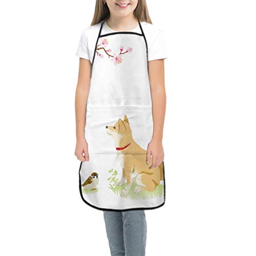 Cook Apron For Kids Cute Cartoon Shiba Inu Dog Chef Apron Girls Aprons Kids Waterproof With Pocket For Cooking Baking Painting And Party