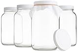kitchentoolz 4 Pack - 1 Gallon Mason Jar - Glass Wide Mouth Kombucha Jar - Home Brewing and Fermenting Kit with Cheesecloth Filter, Rubber Band and Plastic Lid