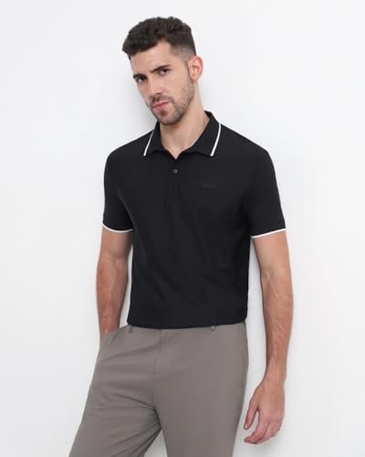 Image of MUFTI Black Solid Polo T Shirt