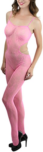 Image of ToBeInStyle Women's Bodystocking Crotchless Peek-A-Boo Fishnet Lace Bodysuit